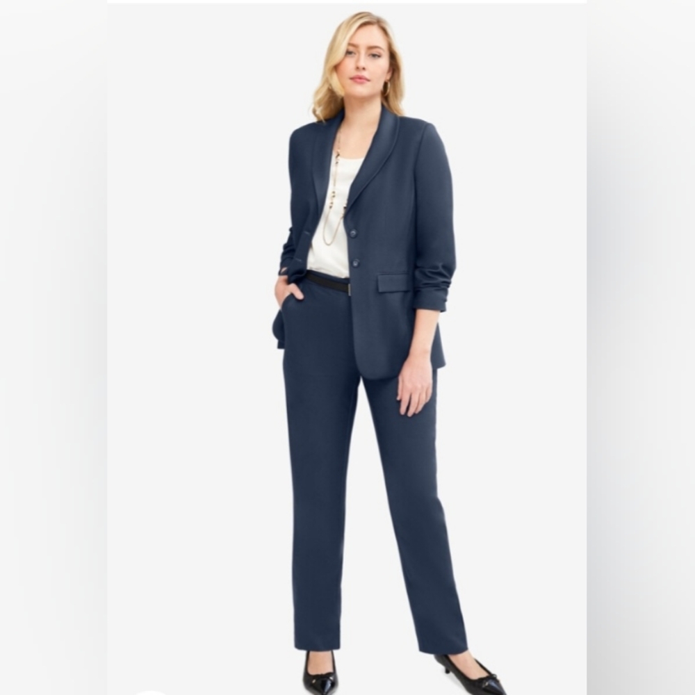 Jessica London Navy Blue Colored Single Breasted Pantsuit - Size 20W